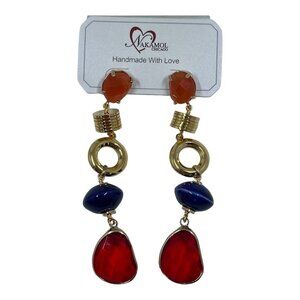 Nakamol Chicago  Dangle 3 Tier Earrings Multicolor Beads Gold Tone